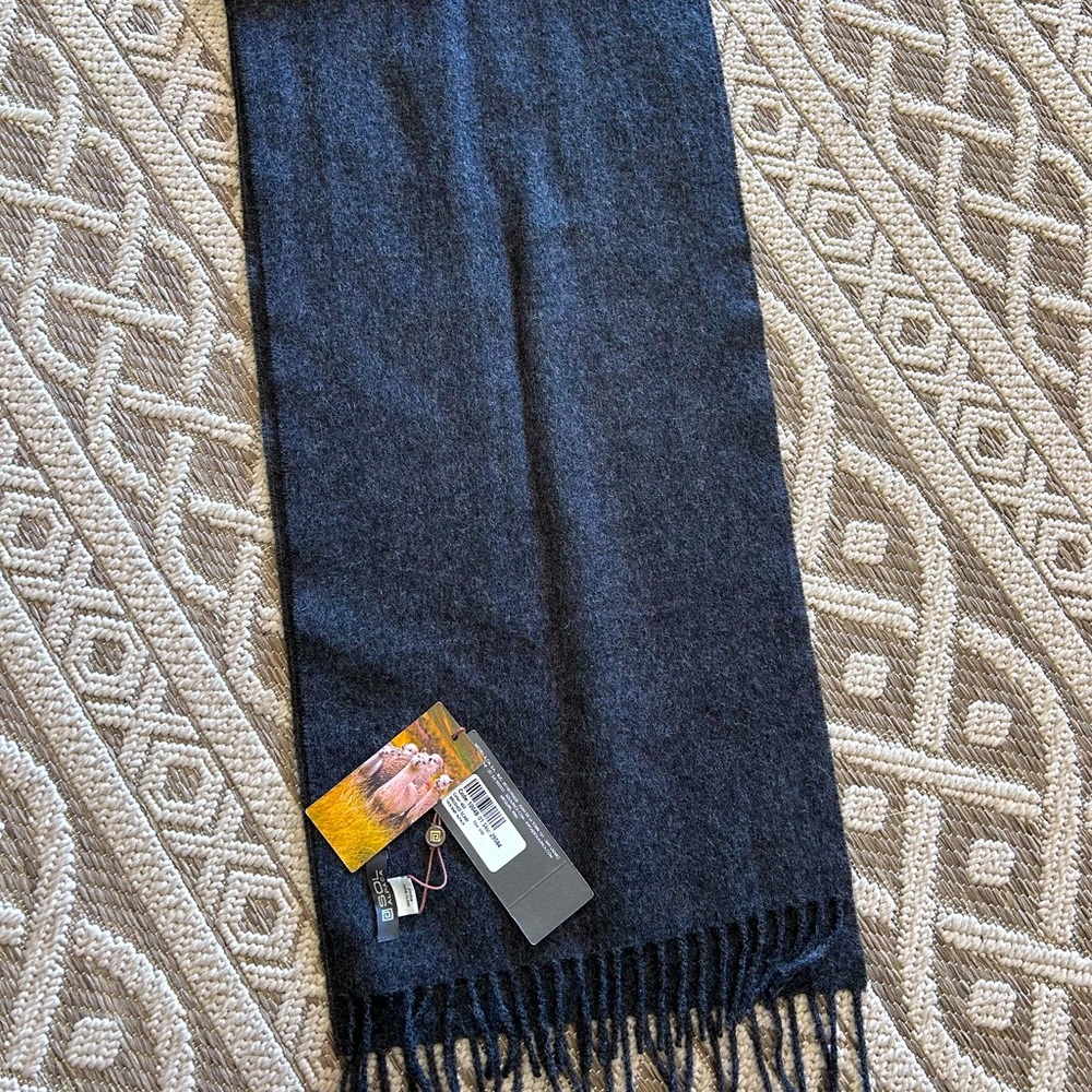 Sol Alpaca fringe scarf NWT charcoal gray 100% baby alpaca